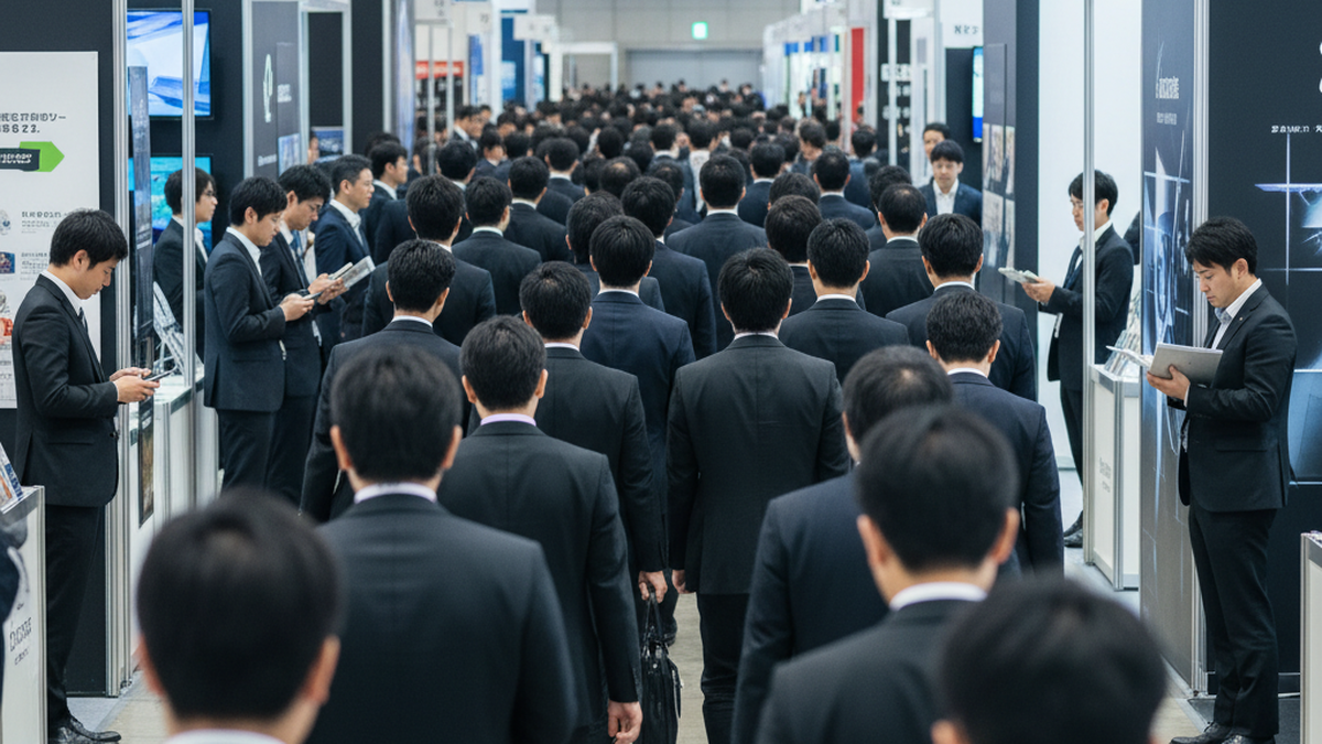 ブースを素通りする来場者たち