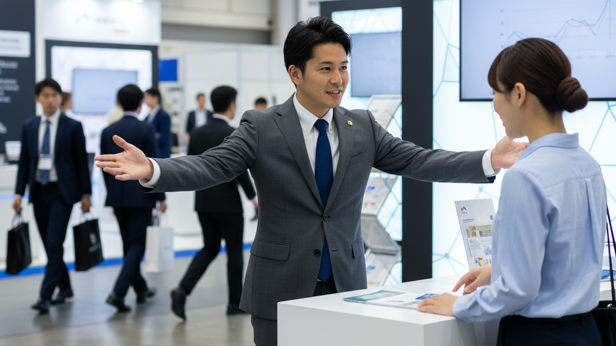 来場者に声をかけるブーススタッフ