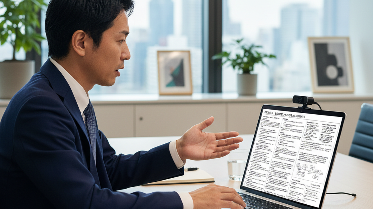 失敗パターン2 — 情報量の多いスライドを画面共有で一方的にプレゼンするビジネスパーソン