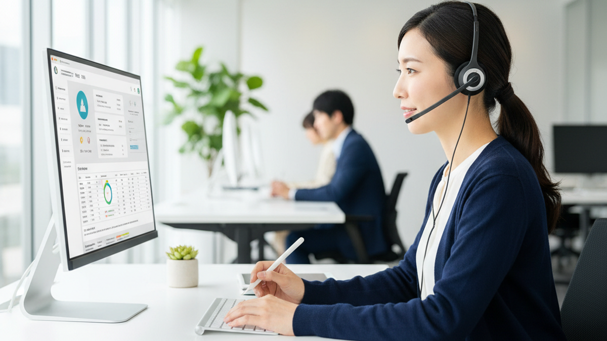 テレマーケティングのメリット — ヘッドセットを着けてCRM画面を見ながら顧客対応するオペレーター