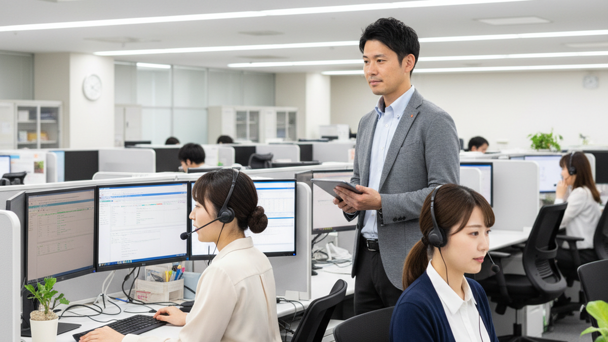コールセンターでSVがオペレーターチームを管理する業務風景