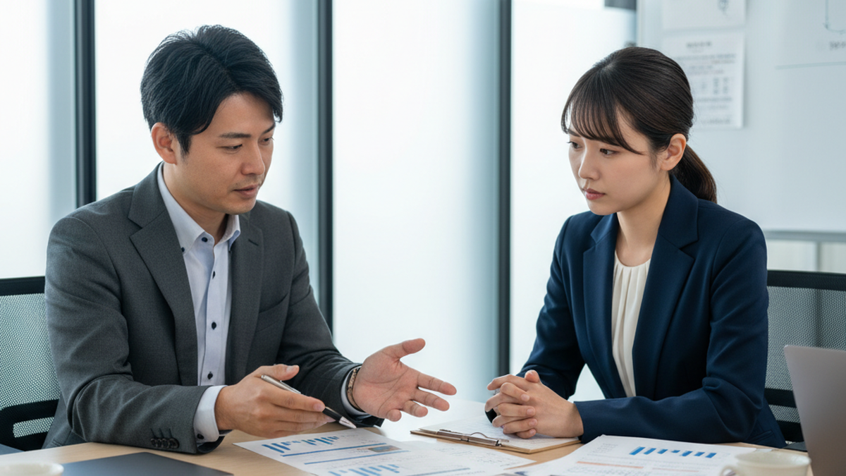 フルフィルメント外注のデメリット：品質管理レポートを確認する会議シーン